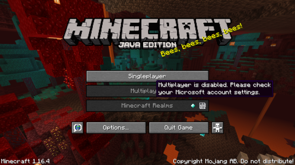 Minecraft: fix for “Multiplayer is disabled. Please check your